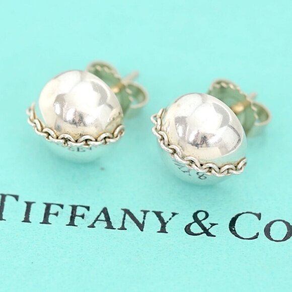 Tiffany & Co. Hardware Ball Chain Stud Earrings Silver 925 Auth w/Box d1142 - Picture 15 of 16